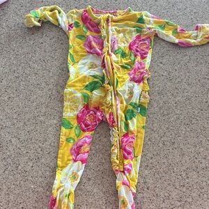 Posh Peanut Yellow Floral & Pink Lemon Print Footie